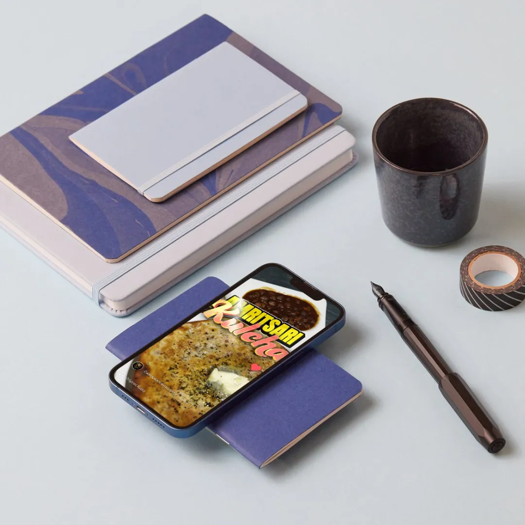 Short-form food reel featuring Amritsari kulcha, shown on a phone